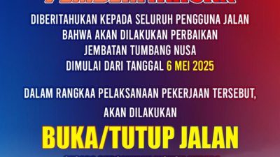 Perbaikan Jembatan Tumbang Nusa, Berlaku Sistem Buka Tutup Mulai 6 Mei hingga November
