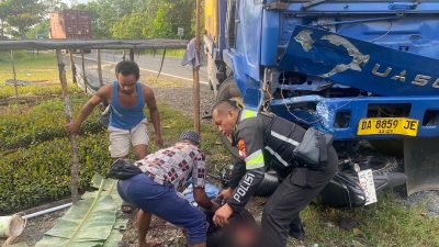 Lakalantas di Tanjung Taruna, Pengendara Motor MD Tertabrak Truk Kontainer